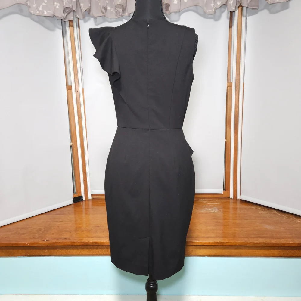 Calvin Klein Elegant Black Ruffle Dress • Fair Condition • Size 6 - Picture 2 of 11